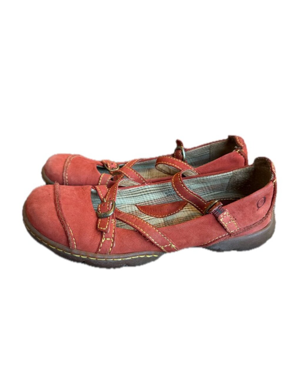 Born Rust Red Mary Jane Double Buckle Strap Flats Cushioned Size 7 Women's - Picture 2 of 11